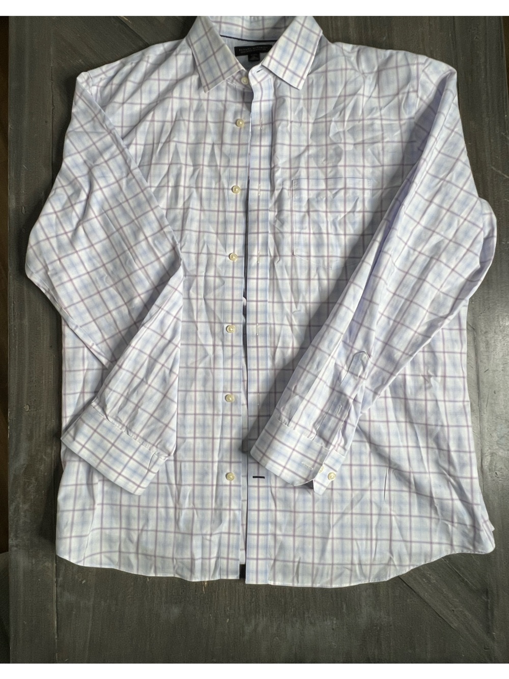 Banana Republic Men’s Light Blue and White Plaid Button-Down Shirt